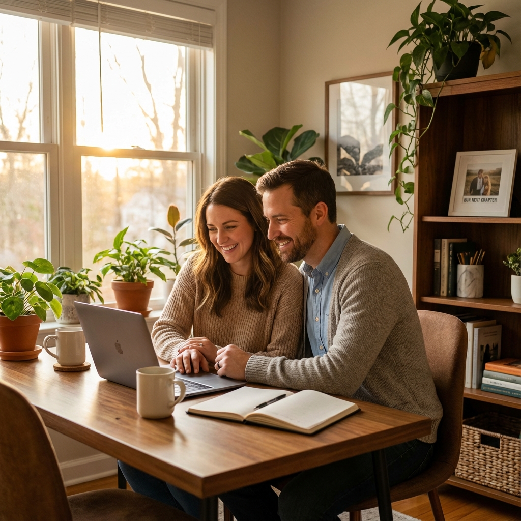 Couple managing their finances online